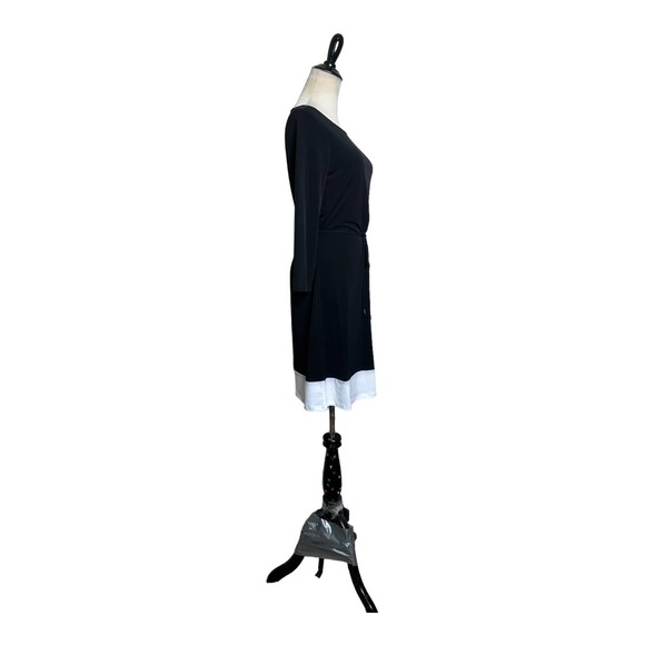 Tahari black with white trim 3/4 sleeves belted mini dress size XS - Picture 2 of 13